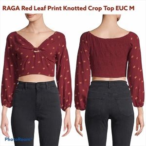 UO RAGA Red Leaf Print Knotted Crop Top $97 EUC M